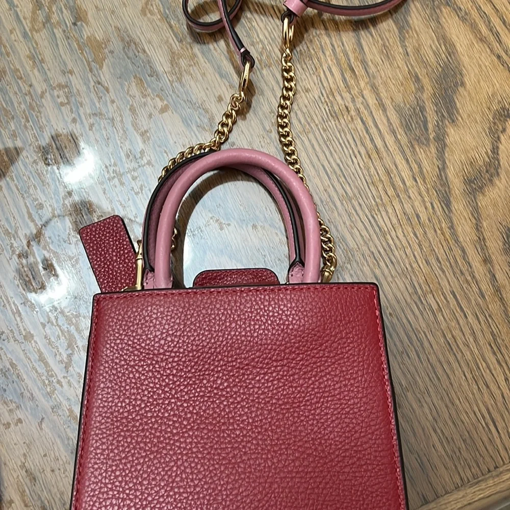 Coach Mini Satchel in Red, Cream & Pink with Gold Chain